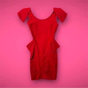 Red Backless Mini Dress with Sculpted Peplum